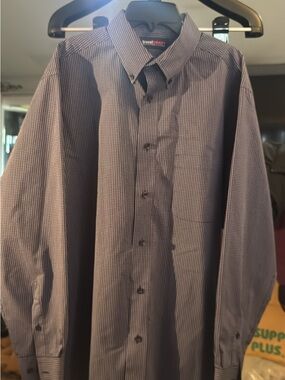Roundtree & Yorke Men's Navy and White Micro-Check Dress Shirt